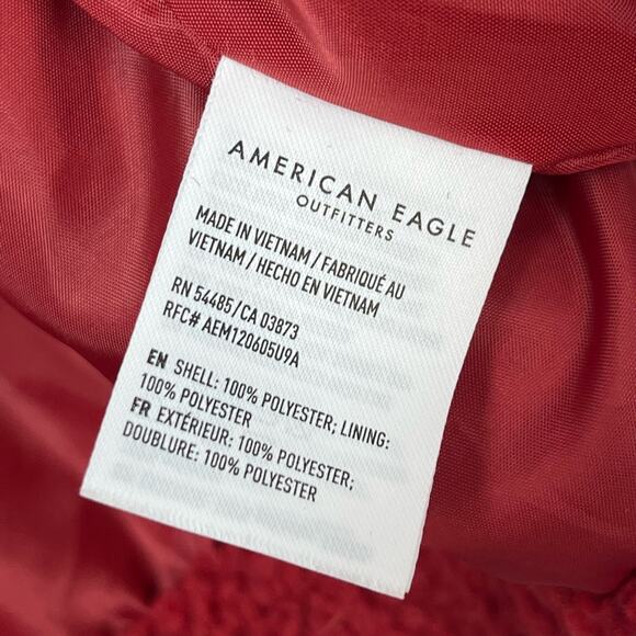American Eagle Sherpa Jacket Sz M Red Full Zip Lined Collard Pockets Winter - Picture 7 of 8